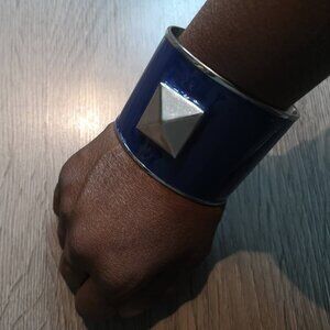 Y2K Vintage Antique Silver Studded Royal Blue Enamel Cuff Bracelet